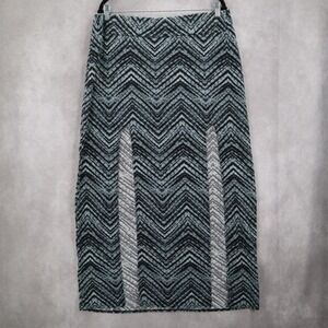 DGNY Gray Chevron Split Long Maxi Boho Stretch Fun Flirty Beach‎ Skirt Plus 2X